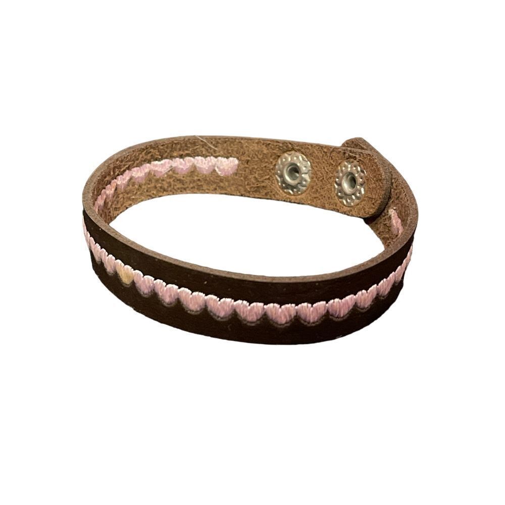 Handcrafted Leather Bracelet with Pink Stitching Boho Chic‎ WristbandR-49